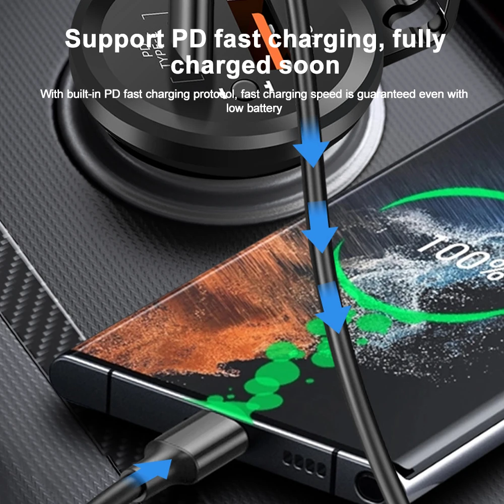 40W PD QC3.0 Car Charger Socket With ON/OFF Switch Waterproof USB Type C Fast Charging Outlet 12V 24V For Motorcycle  Truck  Car