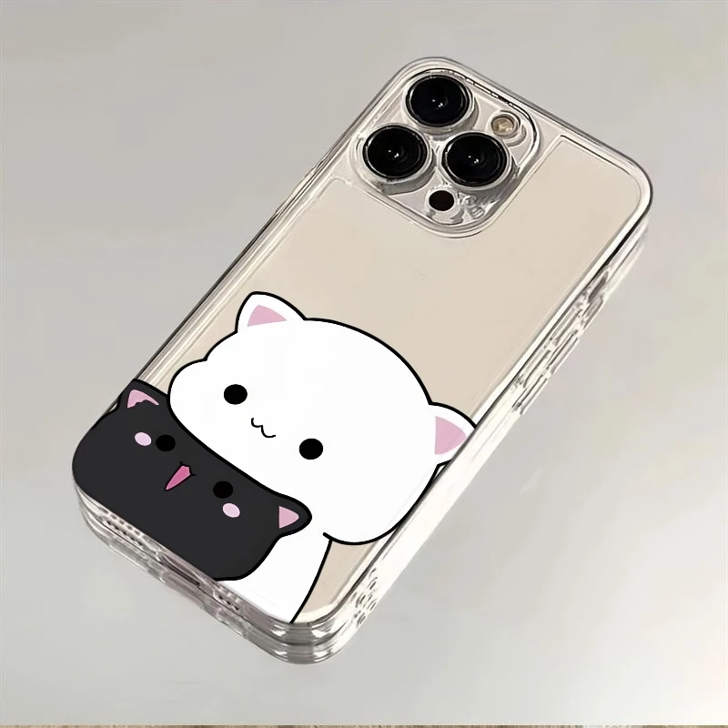 Cartoon Cat Duo Phone Case For iPhone 17 Air 16E 16 15 14 11 Pro Max Plus 13 12 Mini 8 7 X Transparent Shockproof Cover view 6
