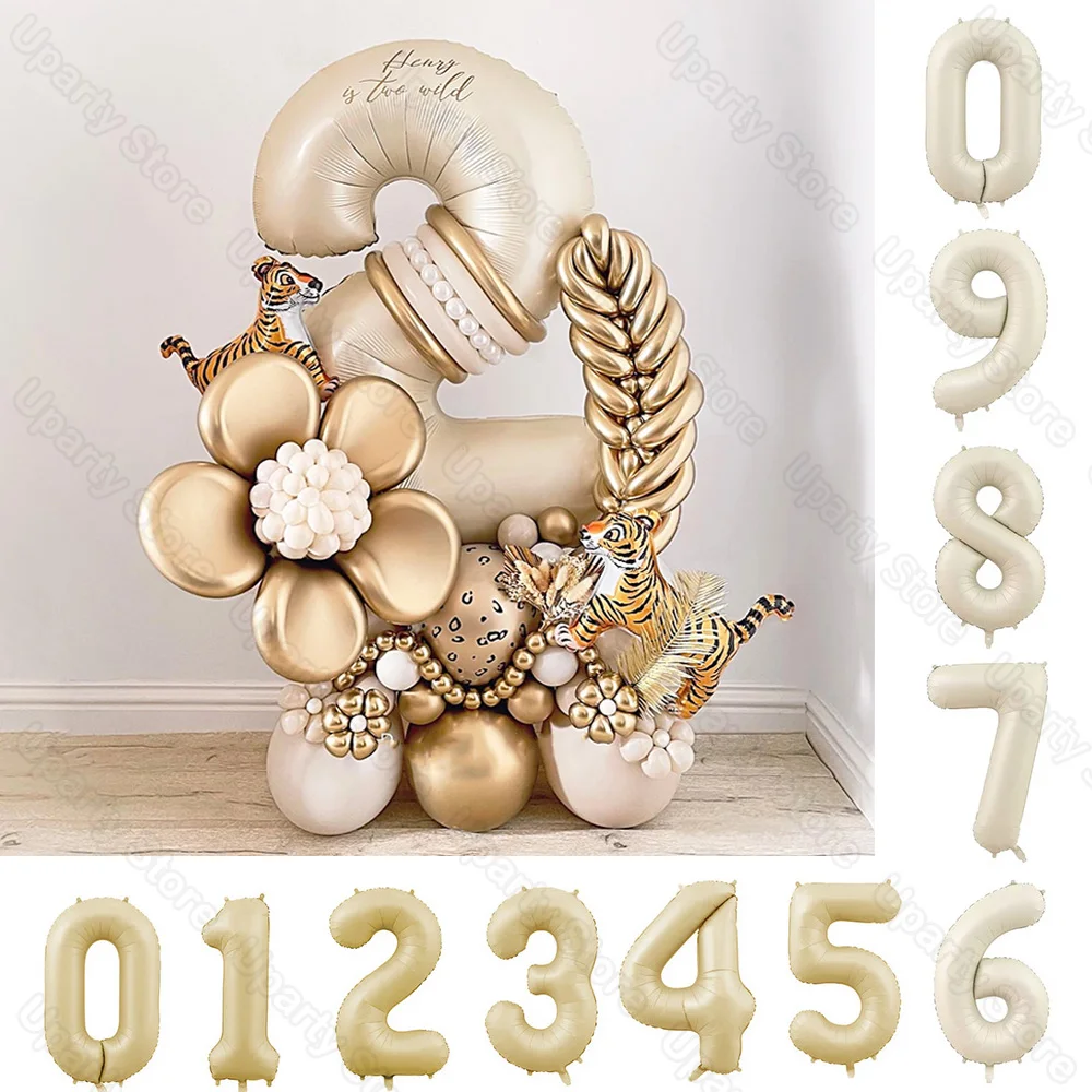 18/40inch Brown Beige Number Balloon 1 2 3 4 5 6 7 8 9 Boho Caramel Cream Foil Number Globos for Birthday Anniversay Decorations