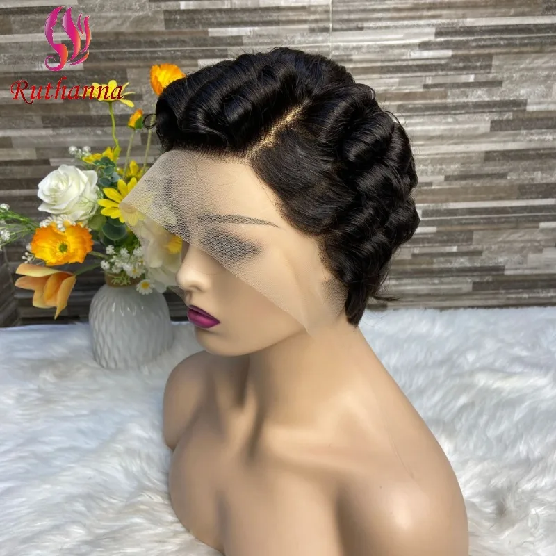 

Pixie Cut Wig 13x4 Lace Frontal 100% Human Hair Pre-Plucked Transparent Lace Brazilian Remy Hair For Black Women Natural Color