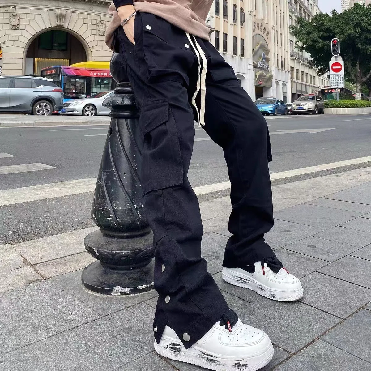 

Streetwear Casual Techwear Korean Cargo Pants Men Overalls Low Waist Joggers Trousers Alt Baggy Sweatpants Clothes