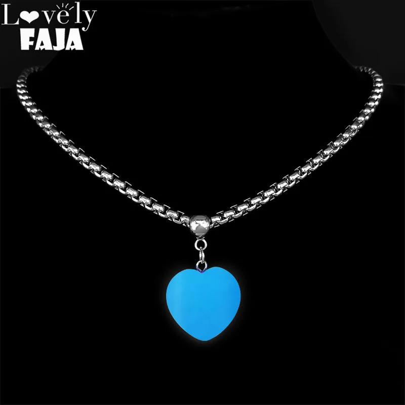 Punk aydınlık taş parlayan karanlık kalp aşk gerdanlık Fluorescence floresan taş kolye ışık gece kolye takı
