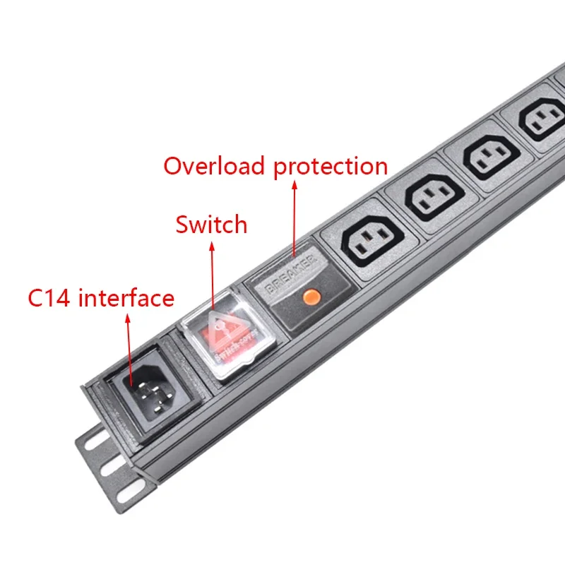 PDU Power Strip Unit C14 Interface overload protection switch 2-10Ways C13 Outlet SocketFor Cabinet Rack Wall Desktop Mounted