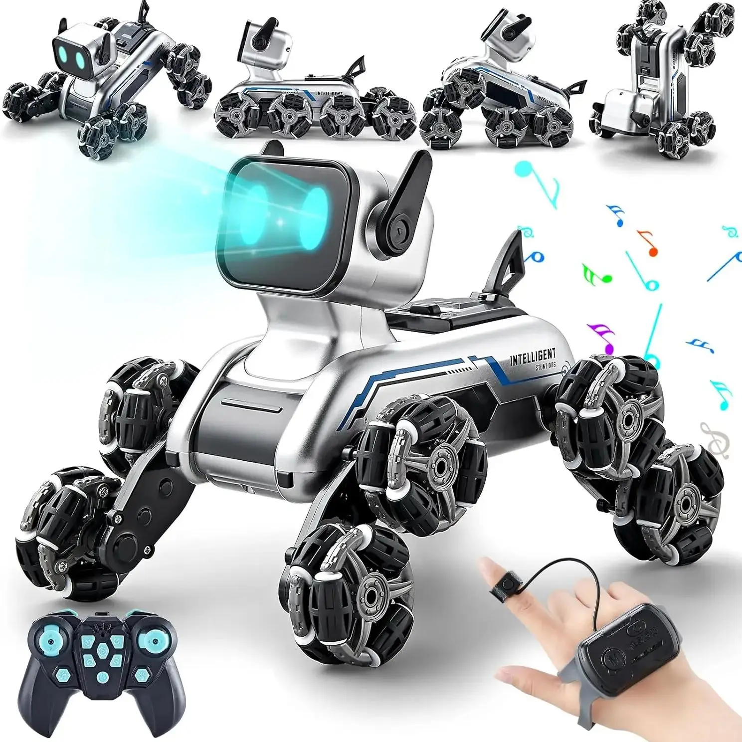 RC Gesture-Sensing Robot Dog – Stunt-Performing Interactive Pocket Emo Robot with Cool Lights & Music