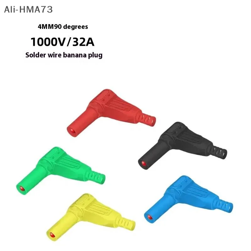 1/5 Buah 4Mm Alat Uji Multimeter Konektor Steker Pisang DIY Tipe Solder Kawat Isolasi Sudut Kanan Jantan