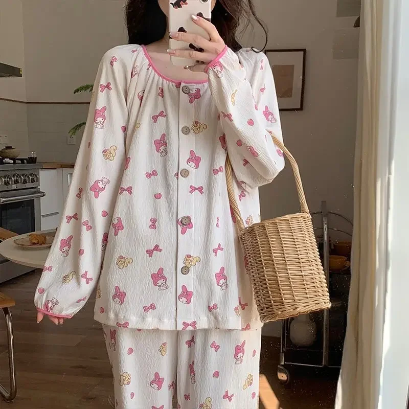 New Sanrio Spring Casual Comfortable Pajamas Set Melody Homewear Sanrio Homewear Cute Cartoon Melody Casual Pajamas