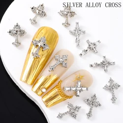 60pcs European style light luxury metal cross 3 silver y2k advanced retro style dark style fake nail jewelry set