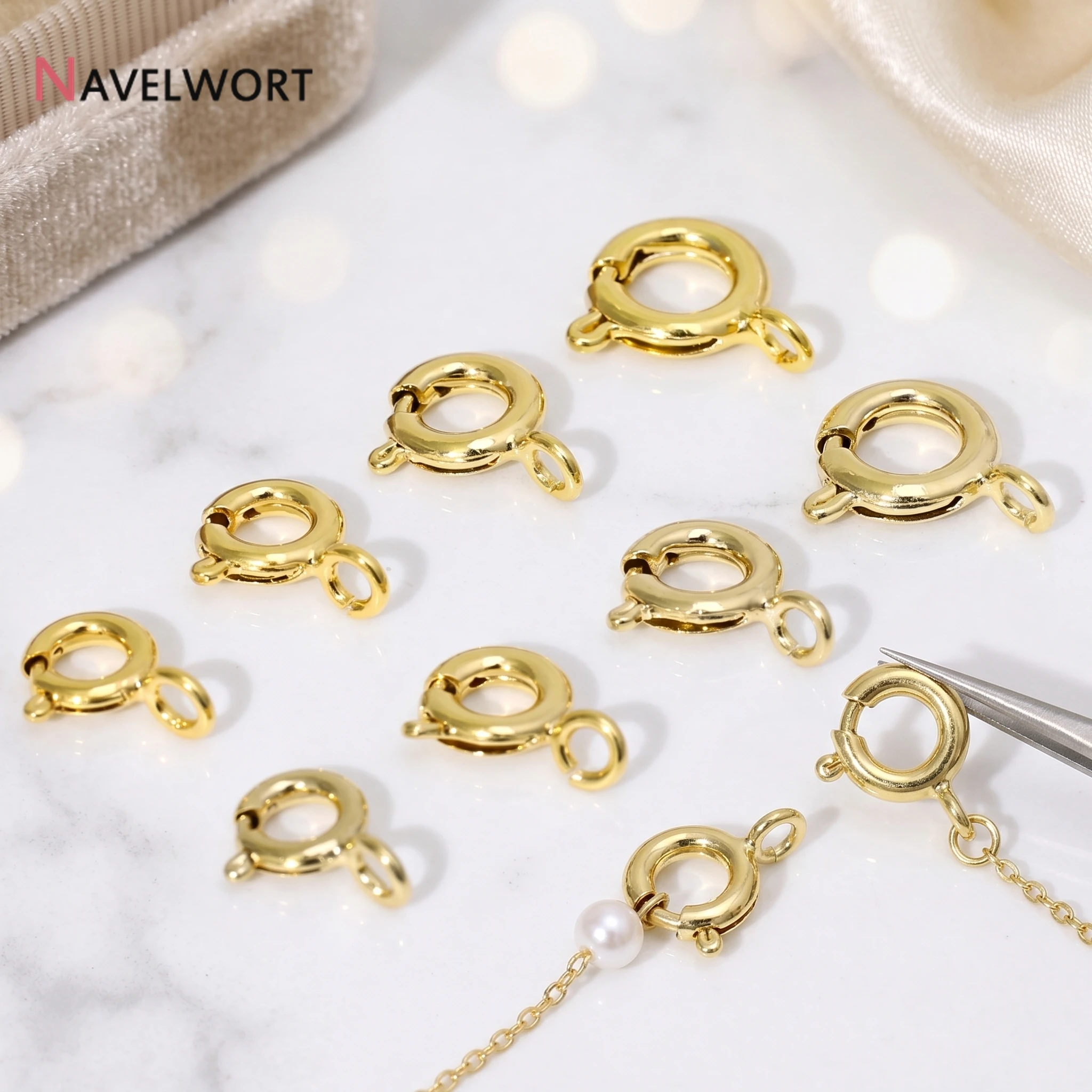 14/18K Gold Plated Brass 5/5.5/6/7mm Round Spring Clasps,Claw Clasps For Bracelet Necklace Making Connnector DIY Accessories