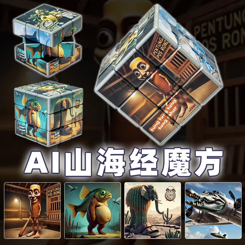 لعبة ألغاز Brainrot Tung Sahur Rubik Cube كارتونية للأطفال هدية عيد الميلاد وعيد الميلاد 3 × 3 سرعات مغناطيس ستيف أليكس كريبر إيفوكر #5