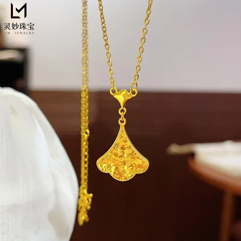 Gold Plated Vintage Ginkgo Leaf Pendant Necklace Clavicle Chain Apricot Charm Gift For Girlfriend Lucky Fortune Wealth Blessing