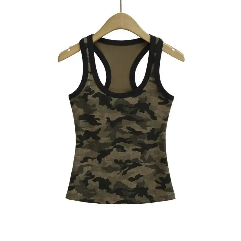 HKSH Summer New Women Tide American Retro Streetwear Camouflage Vest Casual Sexy Ins Fashion O-neck Slim Fit Hot Tank Top HK6457