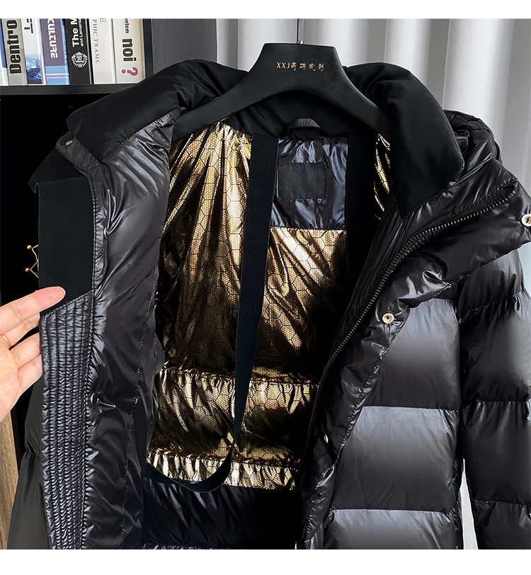 Winter Black Gold Down Jacket Women's Long Brand Glossy Waterproof White Duck Down Warm Parka Short Lightweight Hooded Coat