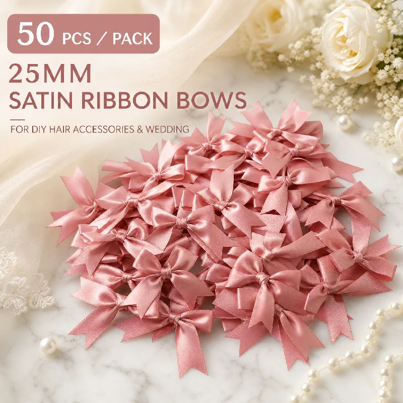 Pacote com 50 Laços de Cetim Rosa Pequenos de 25mm (1 polegada) Feitos à Mão com Ponta para Artesanato DIY, Cabelo e Casamentos - Cintas de Tecido para Artesanato