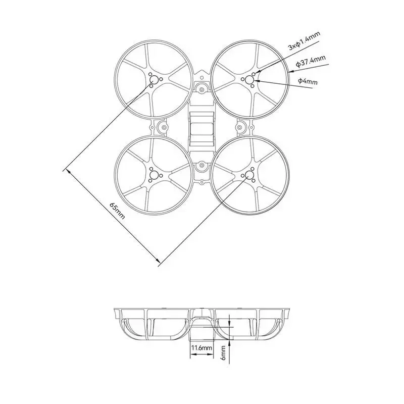 BETAFPV Meteor65 Pro Frame Kit 3.22g 65mm 26X26mm FC Mounting Hole Compatible with Cross Shape Whoop Style FC Mounting Patter