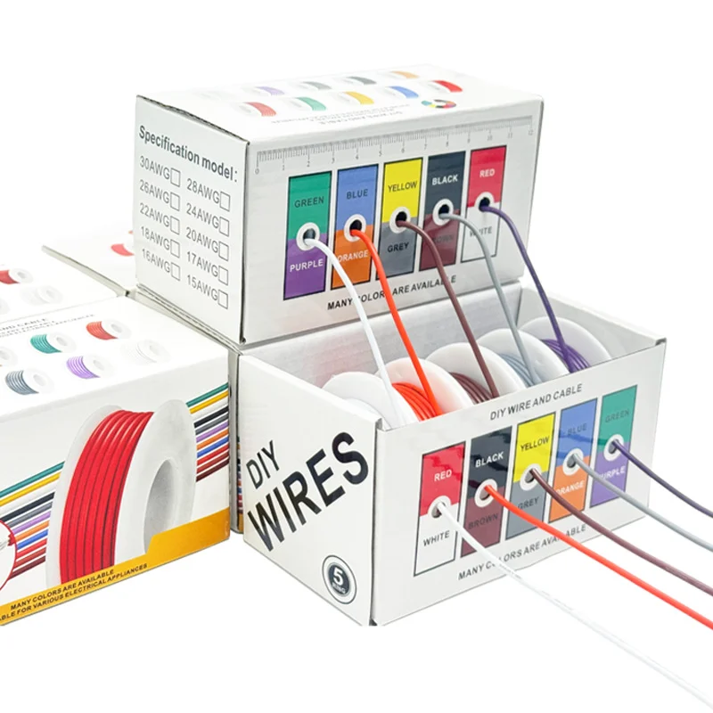 5 Colors Electrical Wire Kit, 5 Rolls Boxed PVC Insulated DIY Electronic Wire, Tin-Plated Copper Core Hook Up Wire for DIY Proje