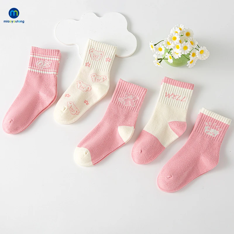 5 Pairs /Lot Cute Kids Ribbed Cotton Winter Warm Socks Boys Girls Toddler Children\'s Floor Socks Suitable For 1-12Y Miaoyoutong