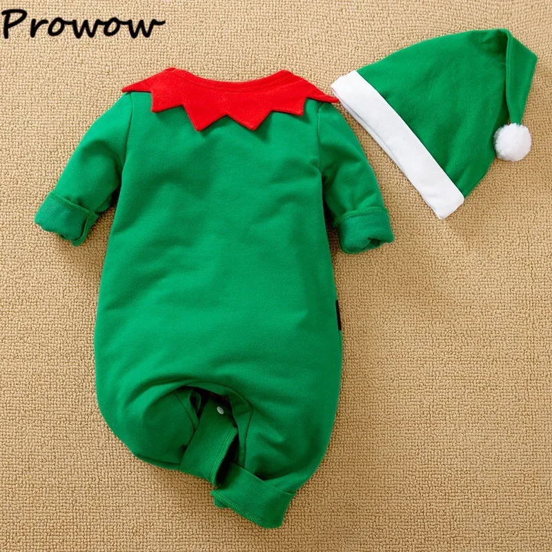 Prowow Baby Christmas Romper Green Santa Tree Jumpsuit For Babies With Xmas Hat 2pcs My First New Year Baby Costume Bodysuit