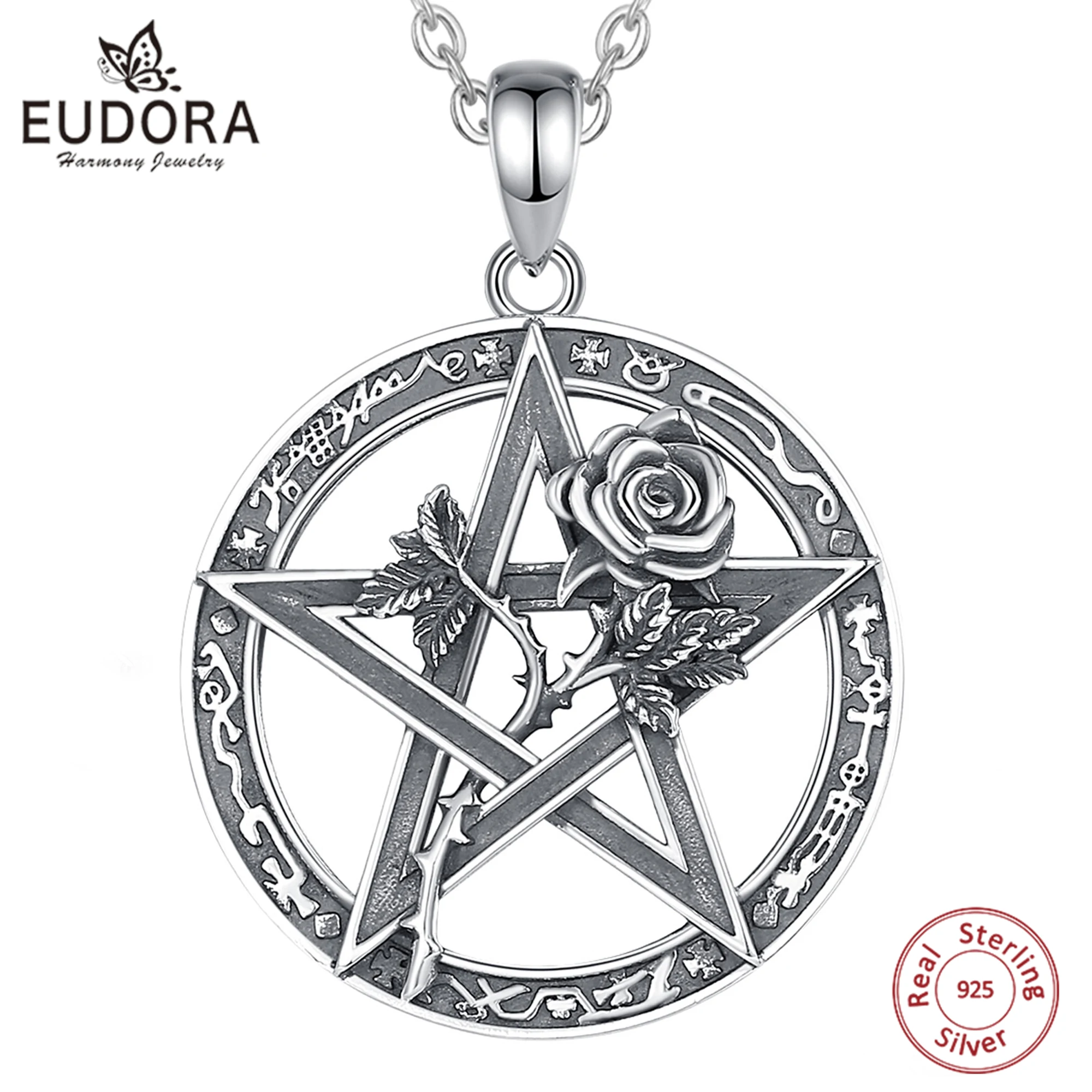 

Eudora 925 Sterling Silver Original Tetragrammaton Pendant for Man Women Pentagram Runes Amulet Pendant Pentacle Witch Jewelry