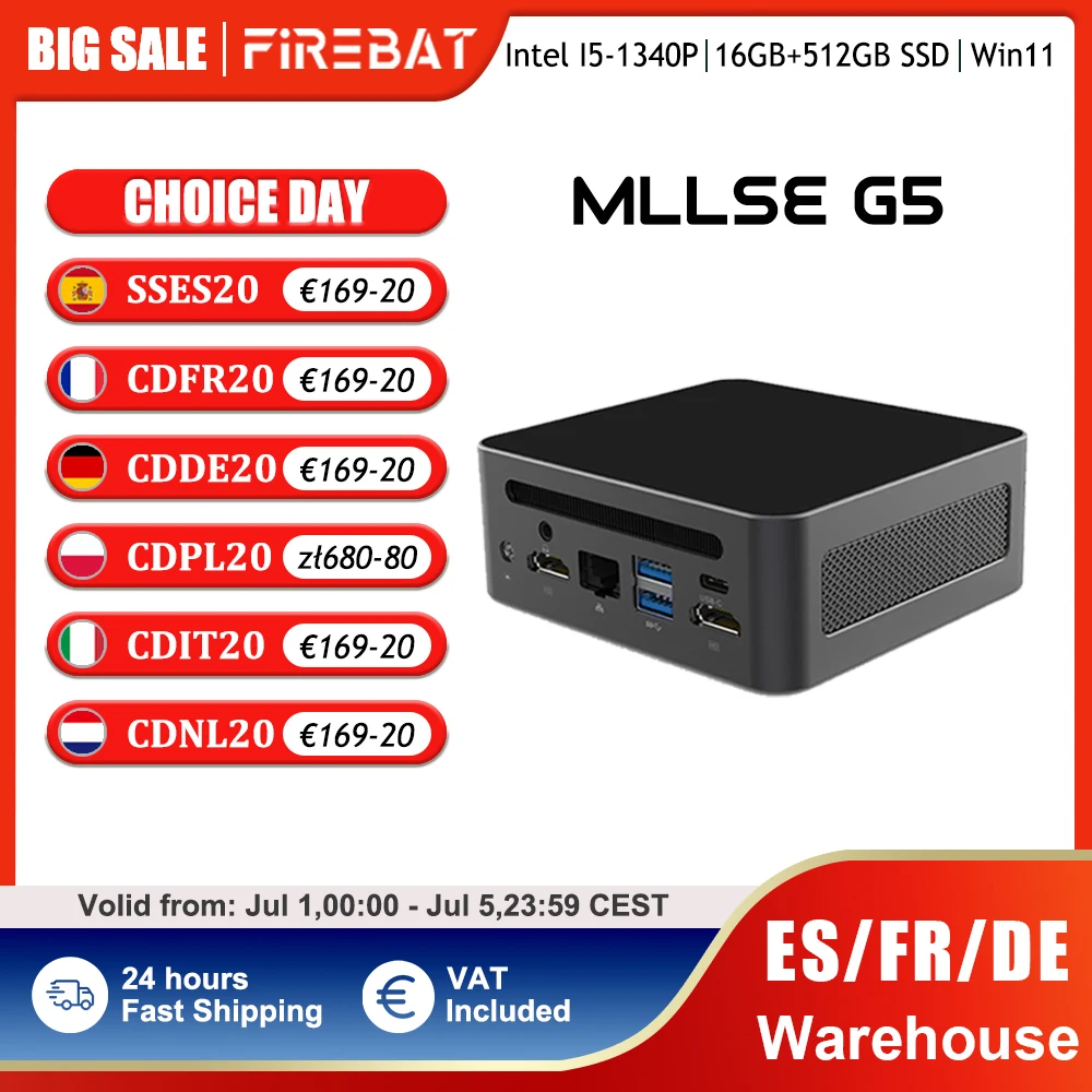 G5 Mini PC intel i5 1340P Windows 11 Pro Intel 12th DDR4 16GB RAM 512GB ROM WiFi 6 BT5.2 ordinateur de bureau Mini Pc travail