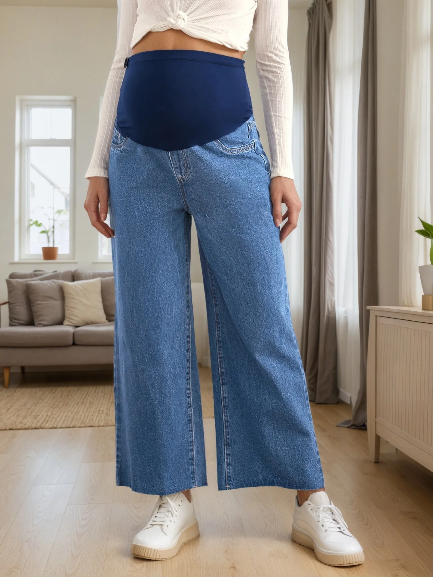 Maternity Wide Leg Denim Pants For Pregnant Women Ajustabel High Waist Pregnancy Jean Trousers Loose Straight Bottoms Leggings