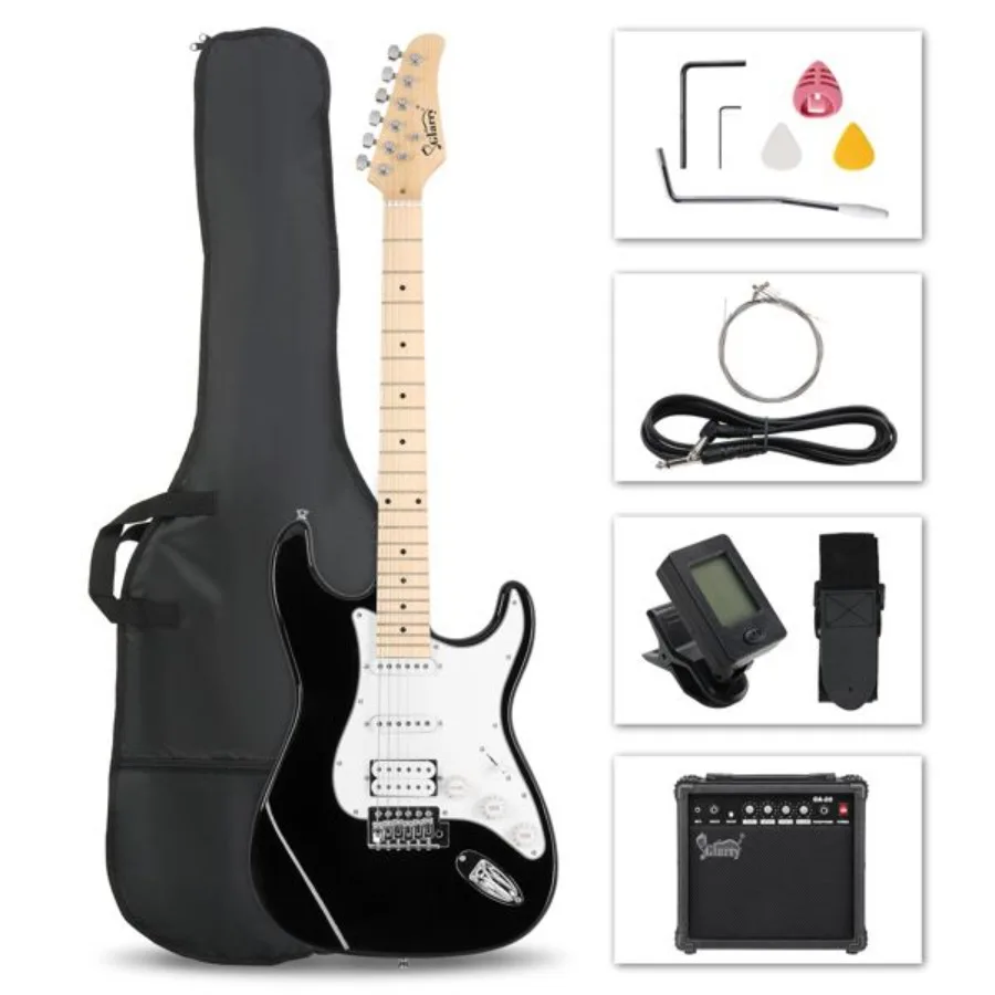 

[Do Not Sell on ] Glarry GST Stylish SSH Pickup Electric Guitar Kit with 20W AMP Bag Guitar Strap Black