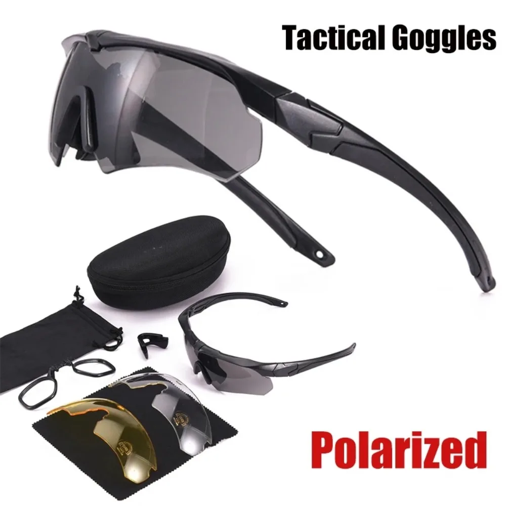 Outdoor Tactical Glasses CS Airsoft Windproof Army  Shooting Polarized Goggles HD 3 Lens Motorcycle Cycling Safe Glasses