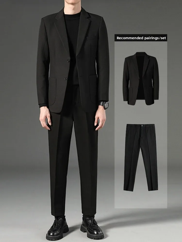 

High-End Men's Busin Casual Suit Jaet Spring Autumn Loose Trendy Drapey Haome Western Wear Stand Fit Pure Color
