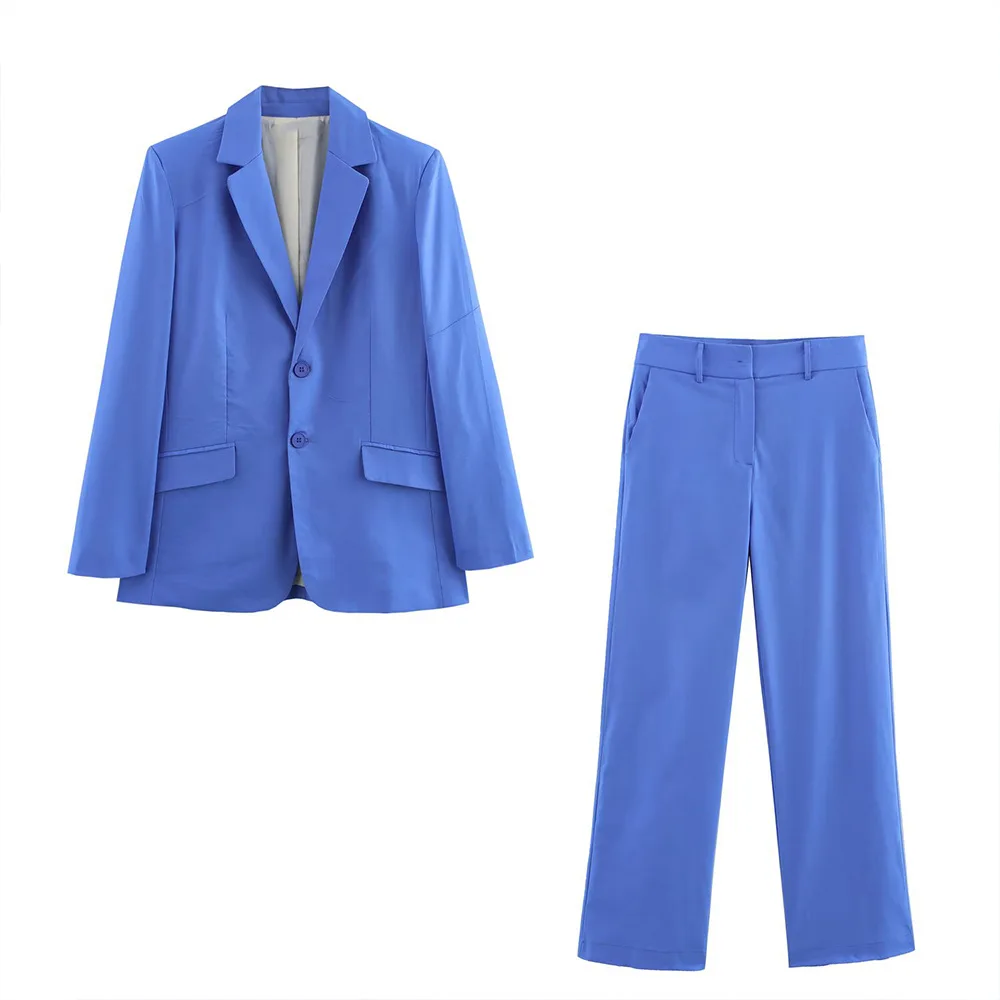 blazer feminino terno lapela botão manga comprida solto cor sólida jaqueta mid-rise calças de perna reta commuter novo terno de primavera