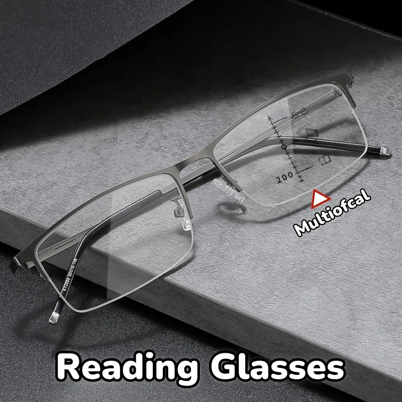 

Near and Far Presbyopia Glasses Multifocal Square Eyeglasses New Half Frame Anti Blue Light Reading Glasses for The Elderly