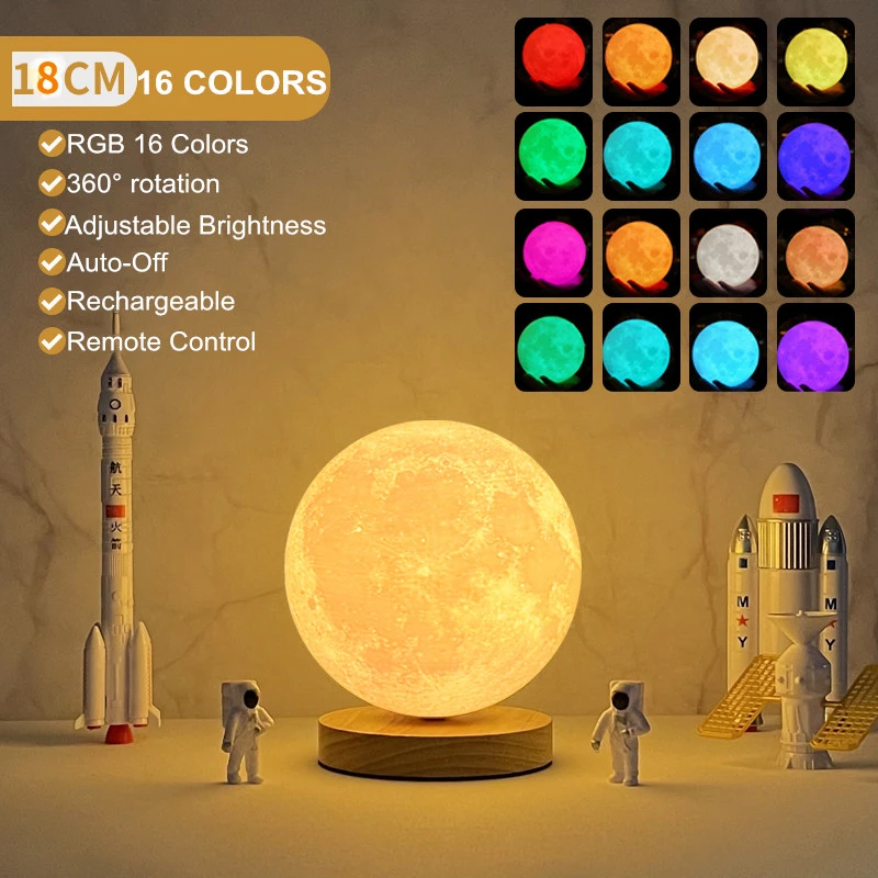 Creative 3D Moon Night Lamp 360° Rotating Lunar nightligh for Home Office Room Remote control 3 Colors Led Desktop Lamp