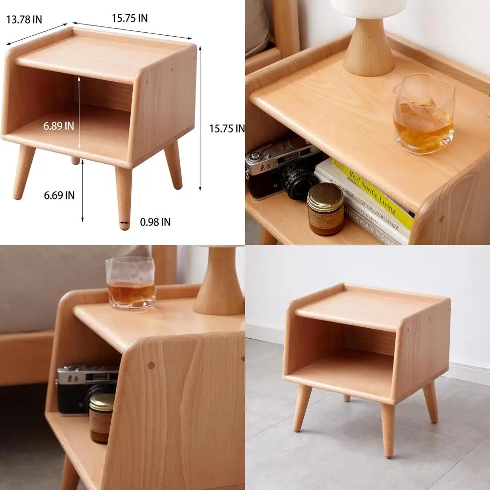 

Прикроватная тумбочка из массива ореха для детской спальни с открытыми полками, подходит для гостиной, светло-натуральная отделка