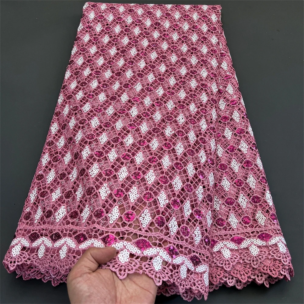 

African Nigerian Tulle Lace Fabric, Cotton Wedding Party Dress, Sequins for Sewing, Embroidery, High Quality, 5Yards, PS0031