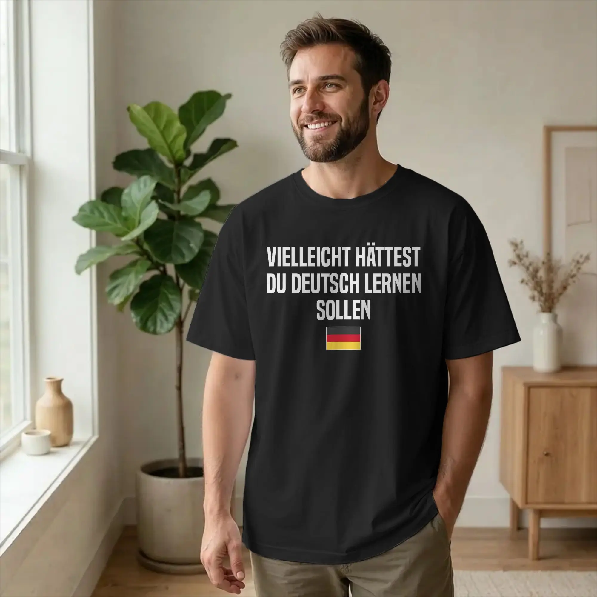 T-shirts pour hommes en coton avec message amusant « You Should Learn German », col rond, manches courtes, motif graphique