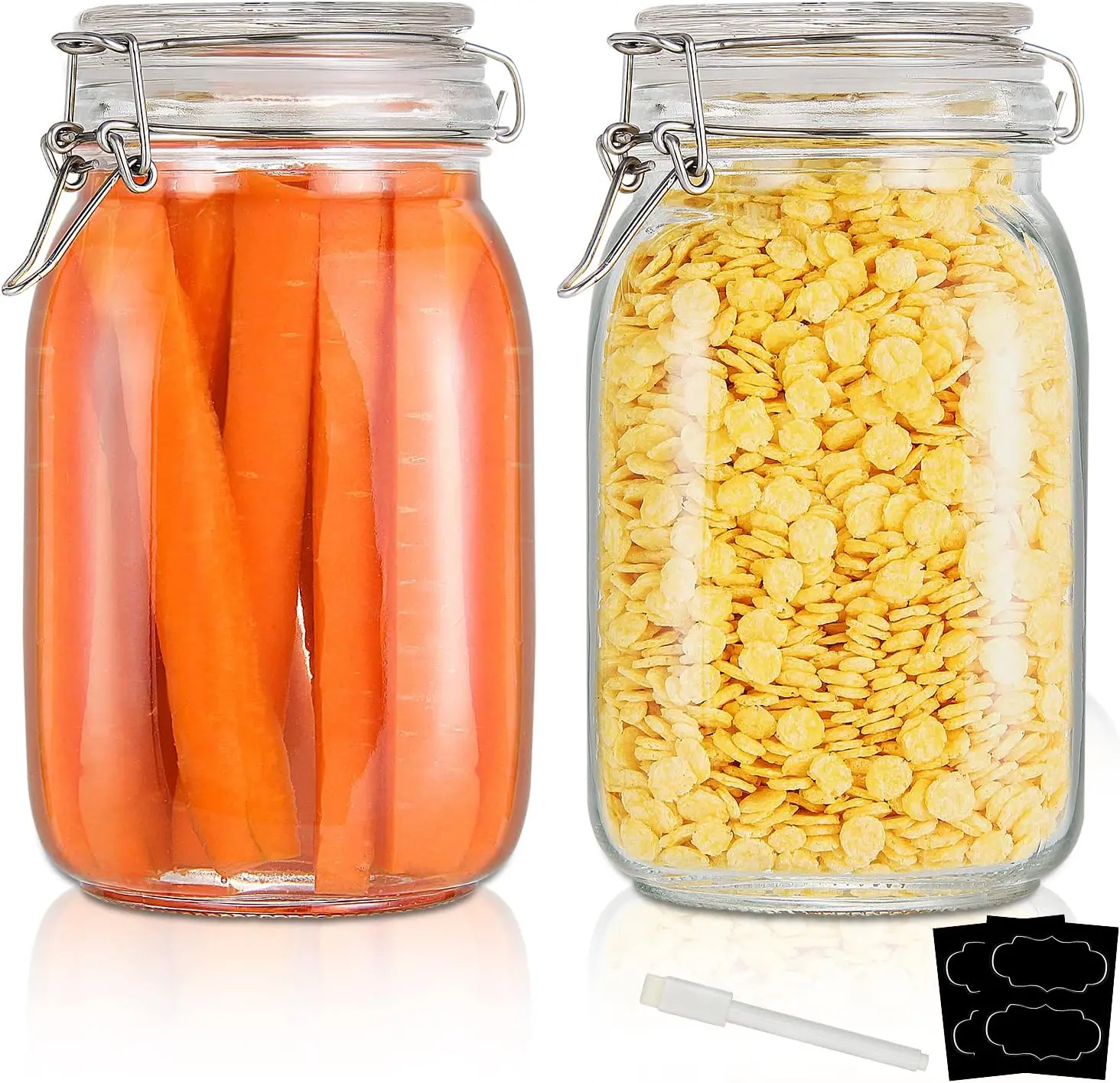 

Стеклянные банки для хранения продуктов питания на 48 унций с герметичными крышками — прозрачный квадрат (2 шт.)