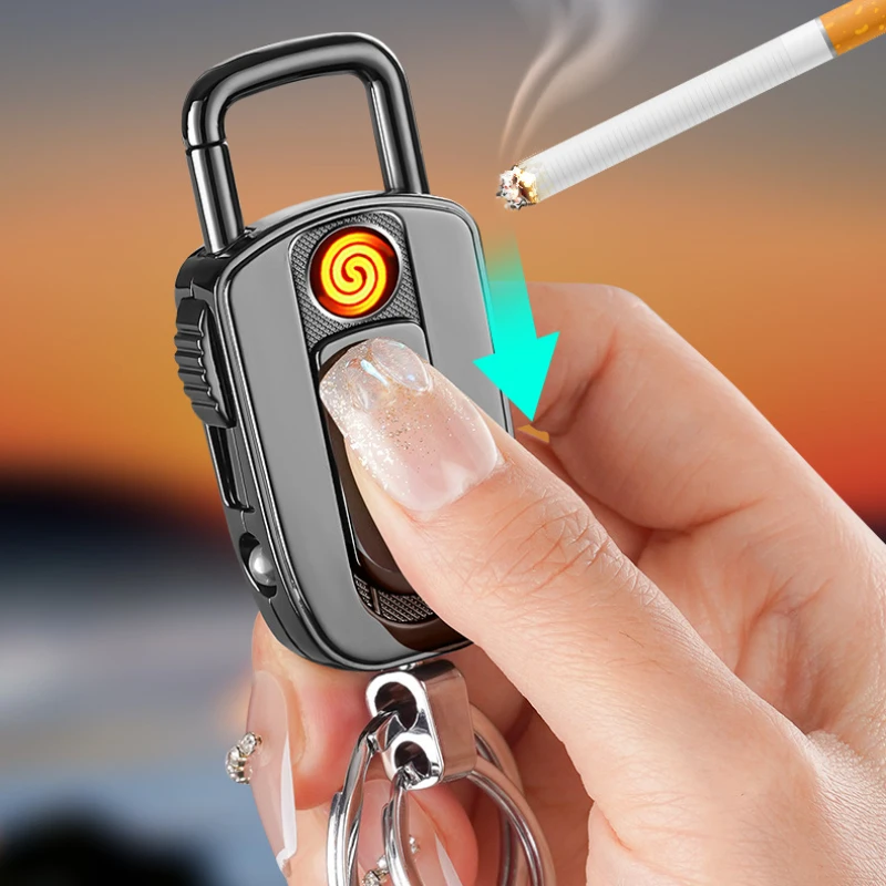 2024 New Metal USB Charging Windproof Lighter Creative Tungsten Wire Igniting Lighter Smoking Accessories Flashlight Keychain