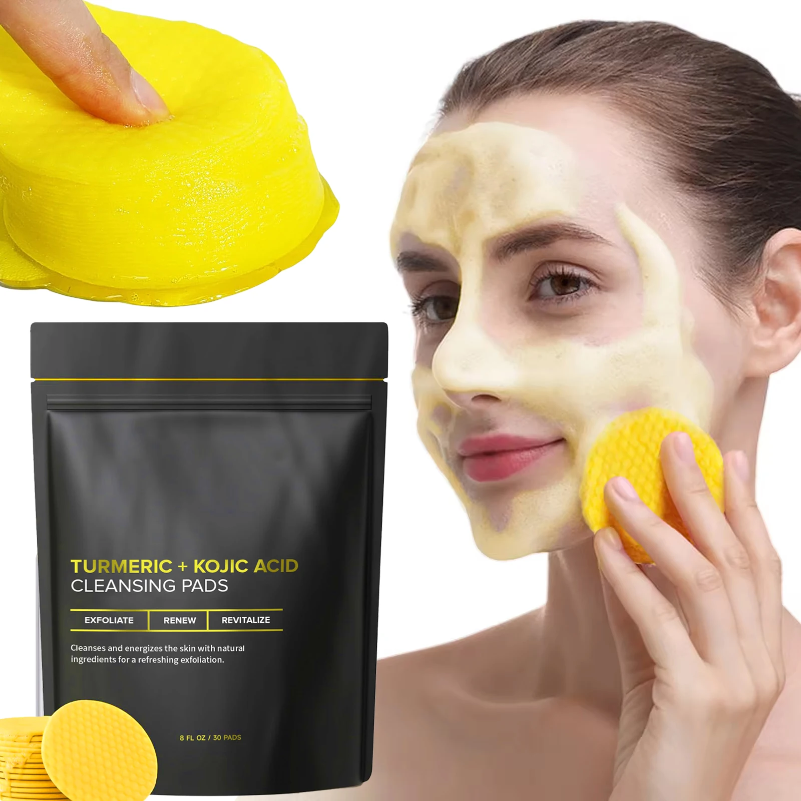 

30pcs Turmeric Cleansing Pad Deep Clean Remove Dirt Oil Control and Soften Dead Skin Exfoliating Facial Pads for Acne-Prone Skin