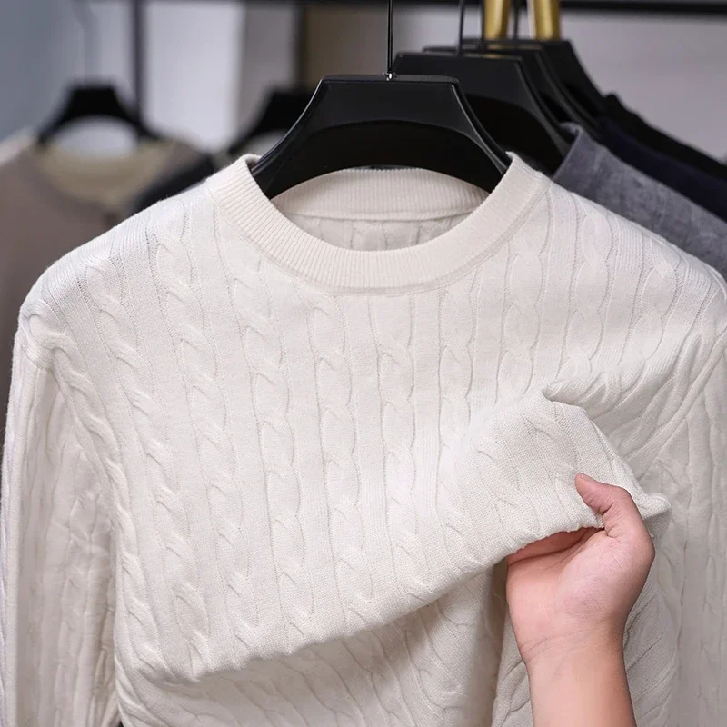 Men Crew Neck Cable Knit Sweater Soft Warm Fabric Slim Fit Long Sleeve Pullover Autumn Winter Daily Casual Male Knitwear