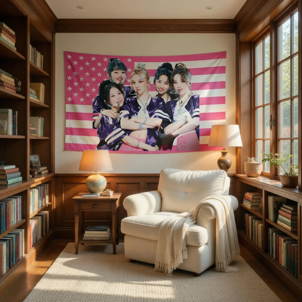 K-Pop Girl Group Pink USA Flag Tapestry Wall Hanging - Aesthetic Idol Fan Bedroom Dorm Decor