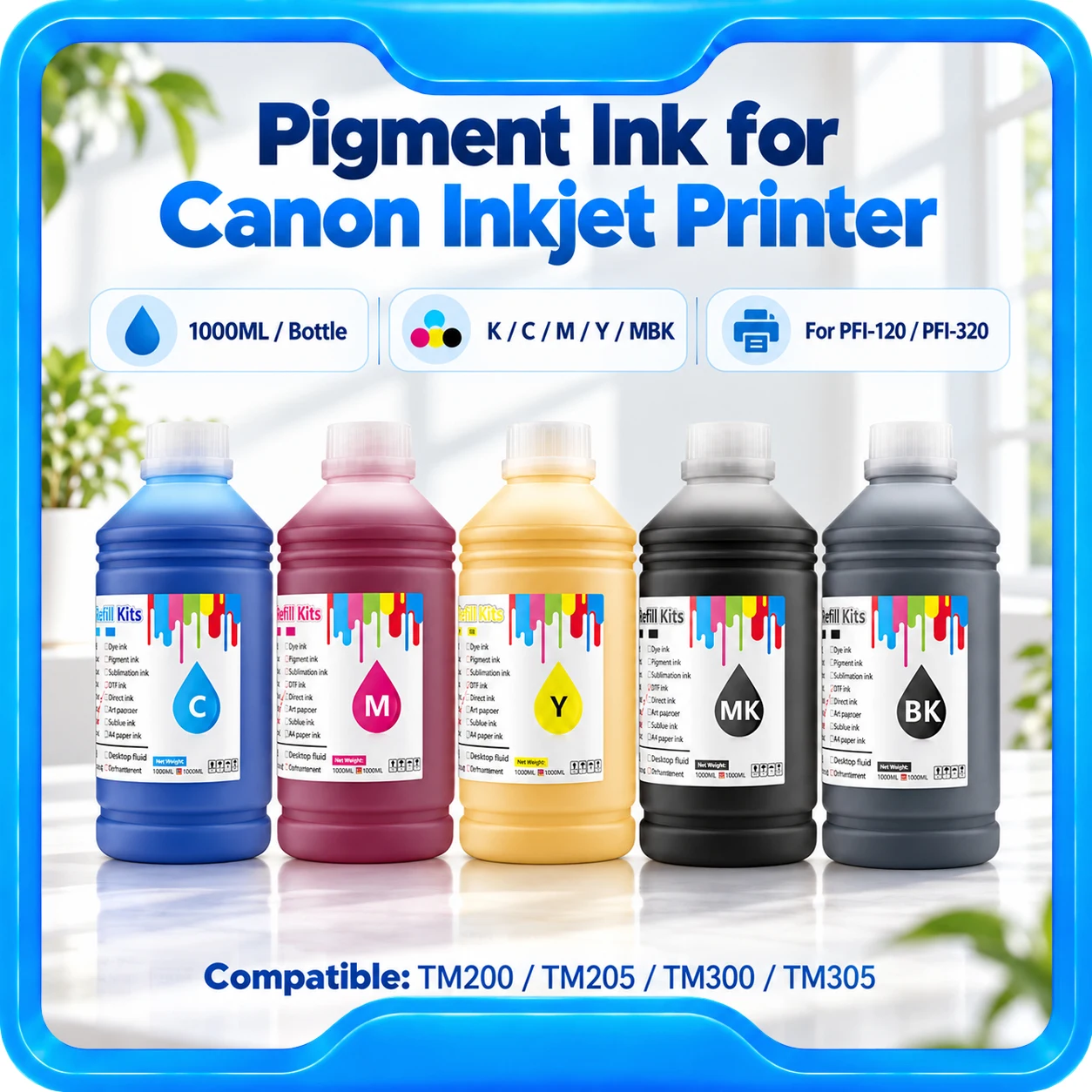 1000ML For Canon PFI-120 PFI-121 Pigment Ink for Canon TM200 TM205 TM300 TM305 TM-5300 TM-5305 TM-5200 Printer High Quality Ink