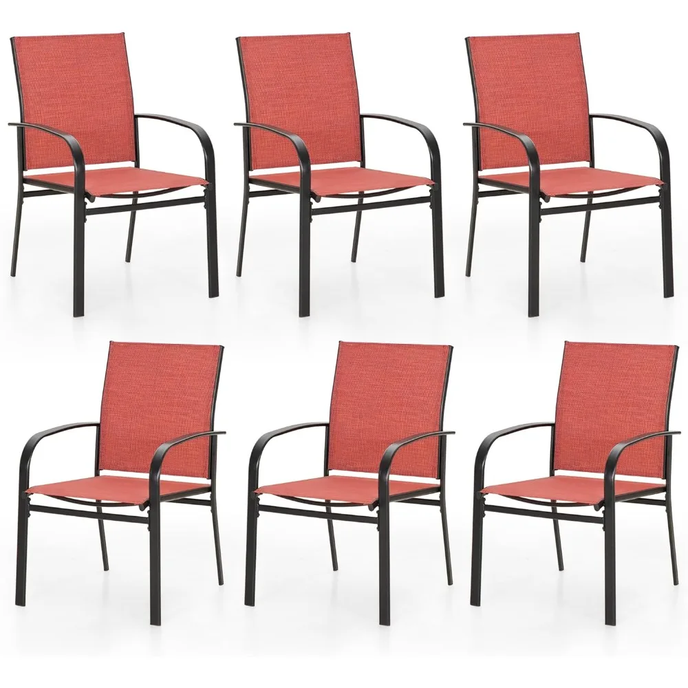 Patio Chair Set 6, Outdoor Textile Dining Chair, Patio Furniture Chair, Red