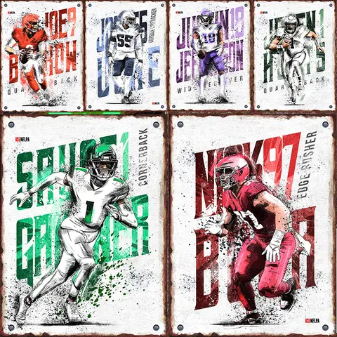 2024 NFLPA Players Football Team Metal Tin Signs Retro Rugby Poster for Pub Club Home Wall Decor Plaques Aesthetics Iron Plat