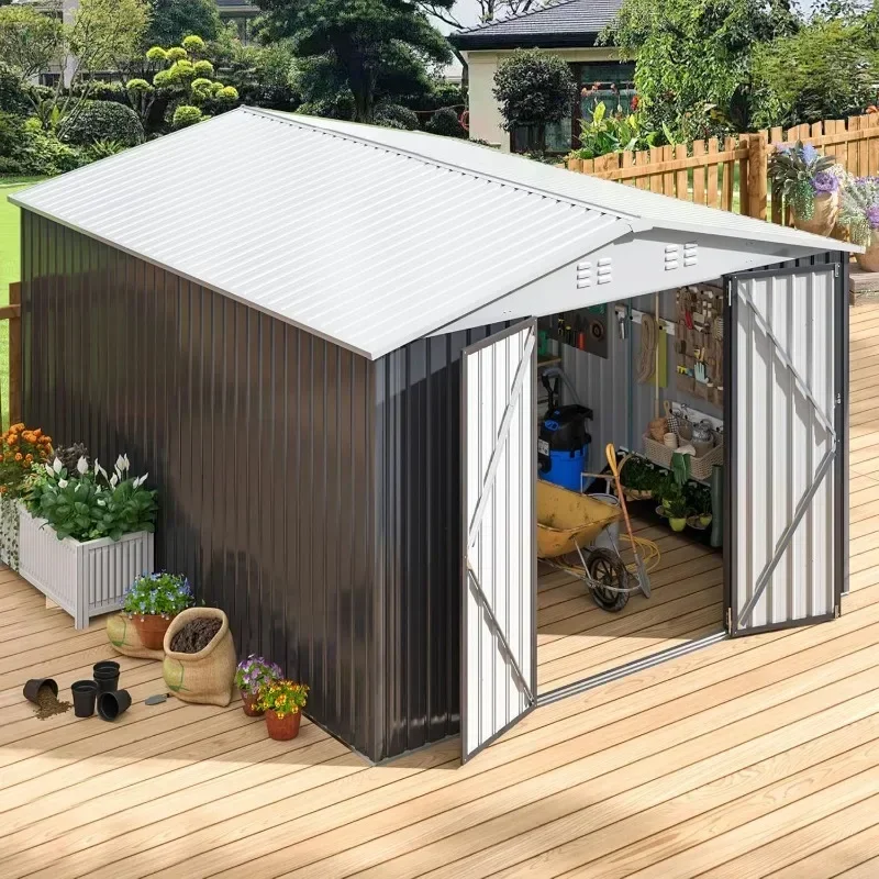 Polar Aurora 10x12 FT Outdoor Storage Shed Metal Garden Shed with with Updated Frame Structure