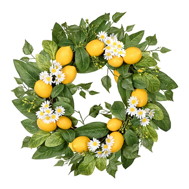 

Simulation lemon fruit green plant wreath lemon bionic flower wedding home courtyard wall hanging door decoration