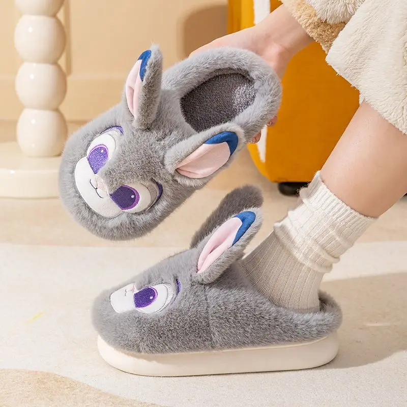 Judy Hopps Nick Wilde Chinelos criativos de desenho animado engrossados, quentes, leves e confortáveis, de algodão para meninos e meninas