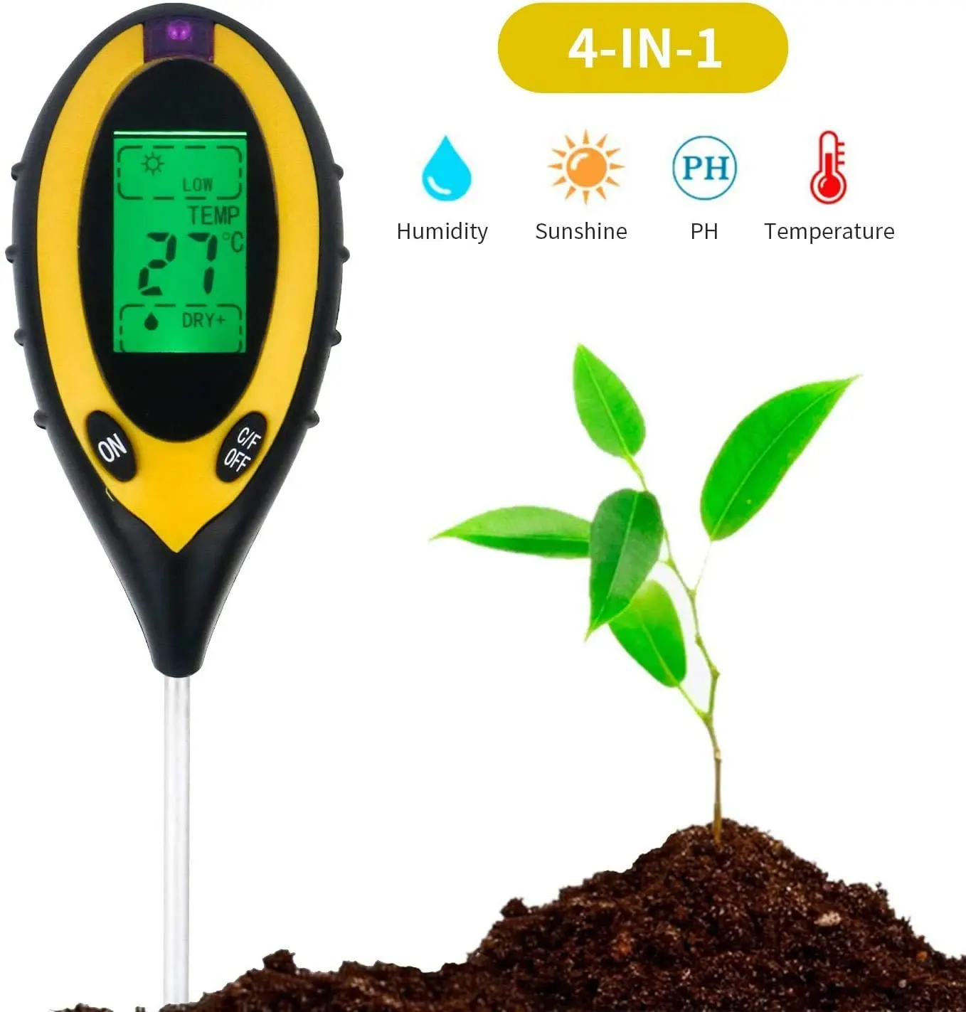 Soil pH Tester 4 in 1 Soil Tester Moisture Meter Plant Soil Tester Kit with PH, Light And Moisture Temperature Tester for Flower