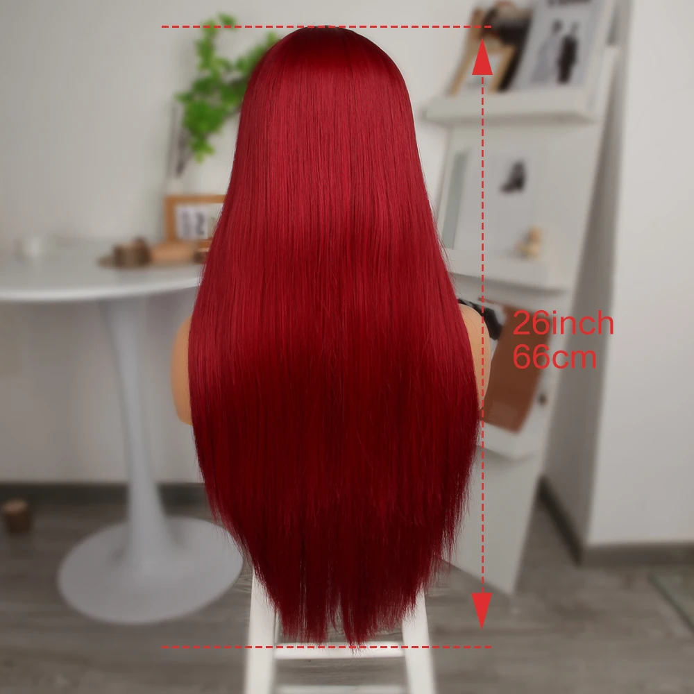 13*4 Lace Front 150 Density 26inch Synthetic Lace Wigs Straight hair Wig Red Glamorous Cosplay Wigs Versatile Style Fashion