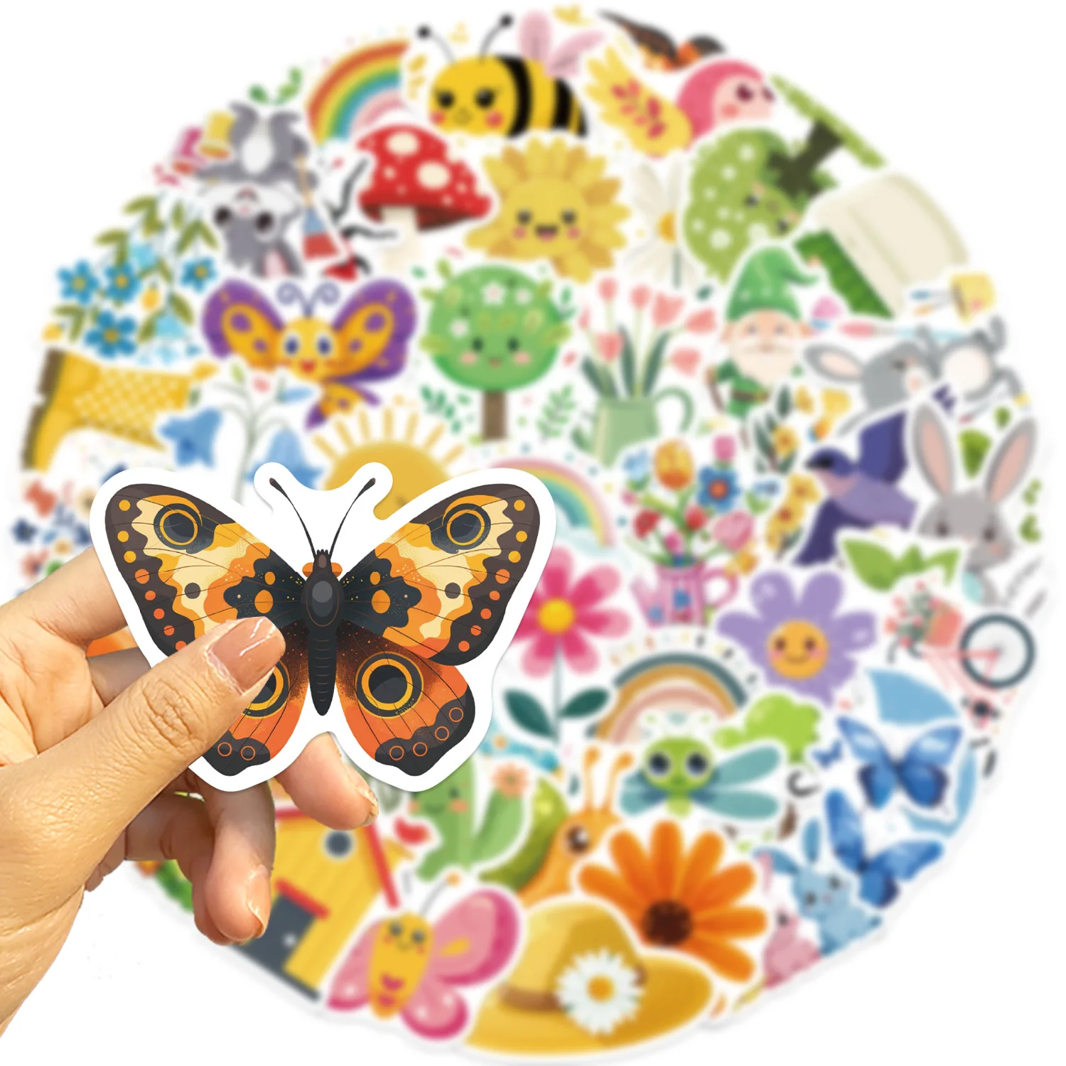 50 Pcs Cartoon Spring Ins Style Plant Animal Doodle Stickers Decorate Guitar Notebook Suitcase Phone Skate Removable Decals