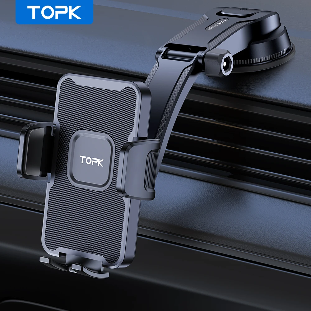 TOPK Cell Phone Holder for Car, Universal Mount Dashboard for iPhone 14 13 12 11 Pro Max,Samsung Galaxy S20+ Ultra S10 Note Plus