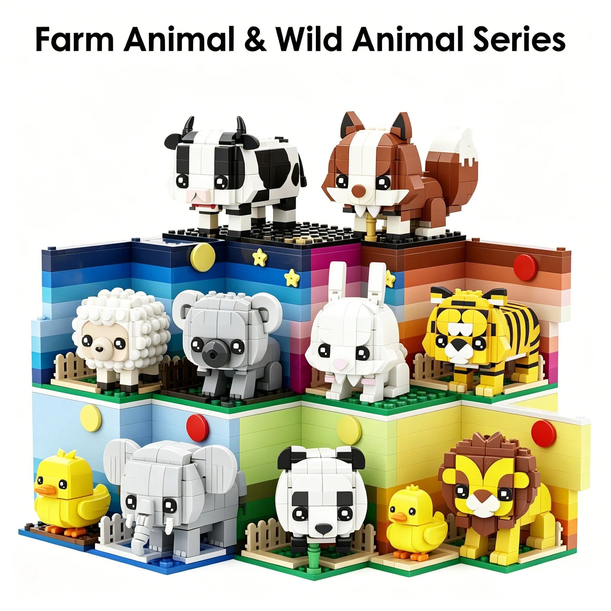2X2 Magic Cube Animal Building Blocks Cute Panda Koala Tiger Rabbit Chicken Model Bricks Educational Puzzle Toys Holiday Gifts