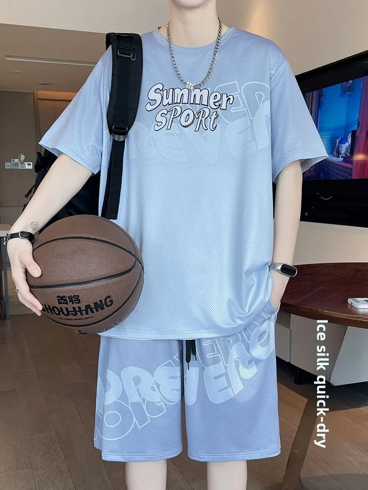 

Qui Dry Ice Silk Baskeall orm Set for Boys Teenage Summer Clothing Two Piece Set Polyester Fiber ort Sve T-irt...